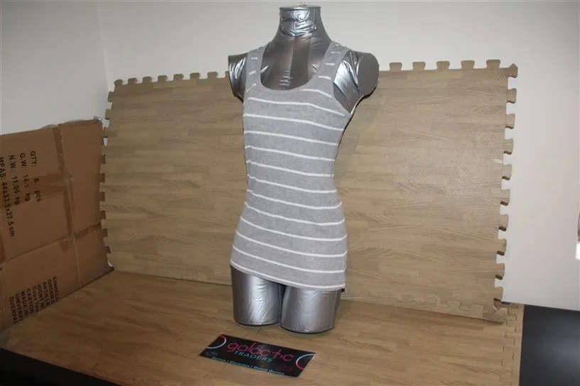 Cotton grey and white striped tank top, Says size 12, seems medium