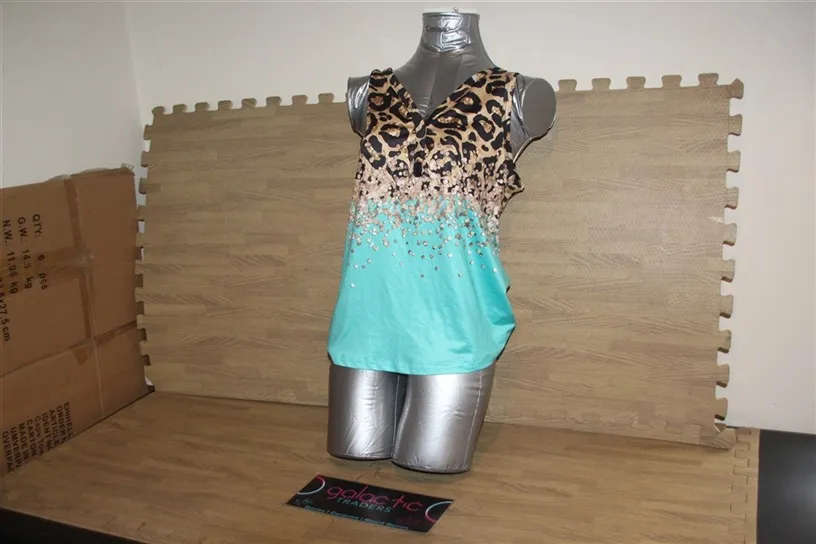 Polyester light blue leopard print Tanktop, Size small