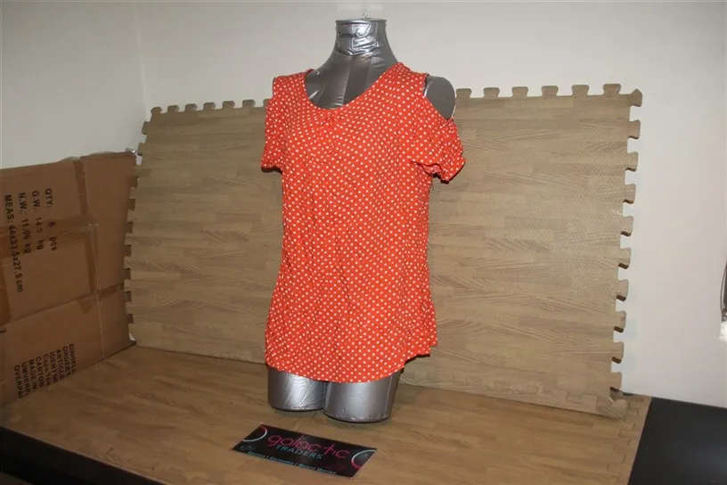 Orange and white polka dot viscose shirt, size XL