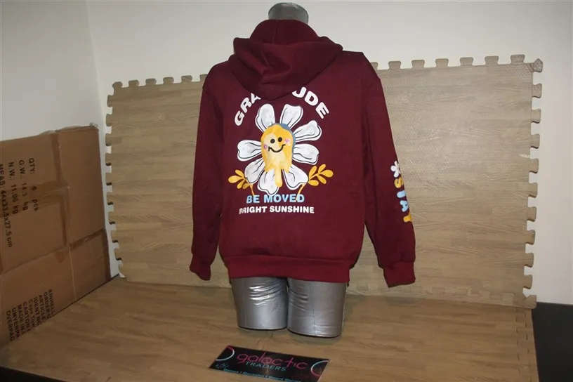Polyester Gratitude red hoodie, size XS