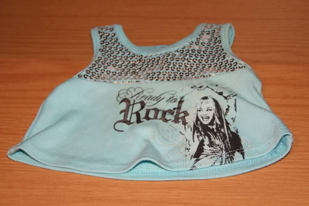 Build-A-Bear Blue Top with Sequin Neckline and 'Ready to Rock' Graphic Print