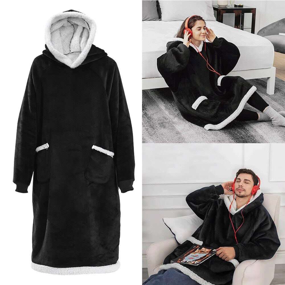1.5m Extra Length Coral Fleece Hoodie Blanket Sweatshirt