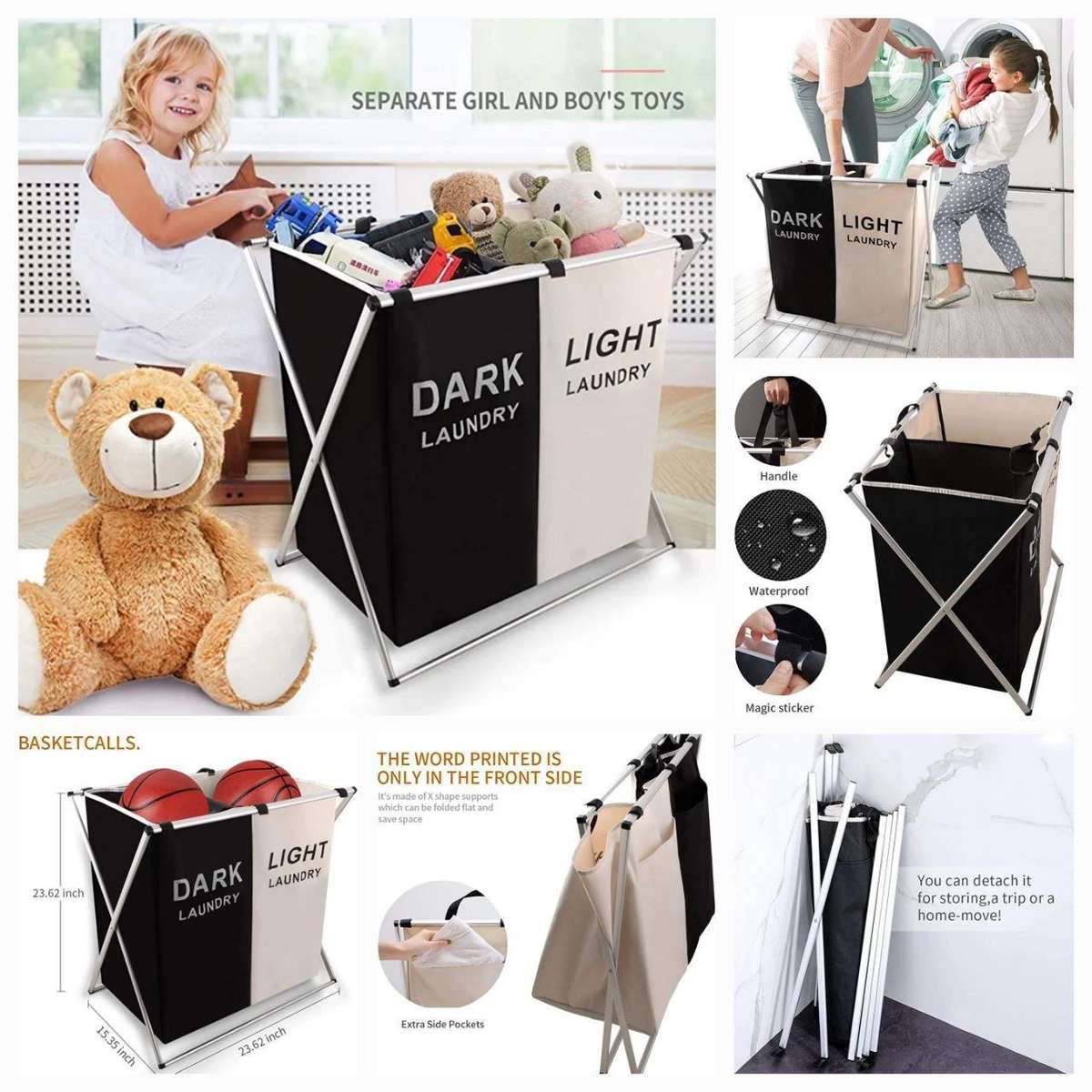 2 Section Collapsible Laundry Basket