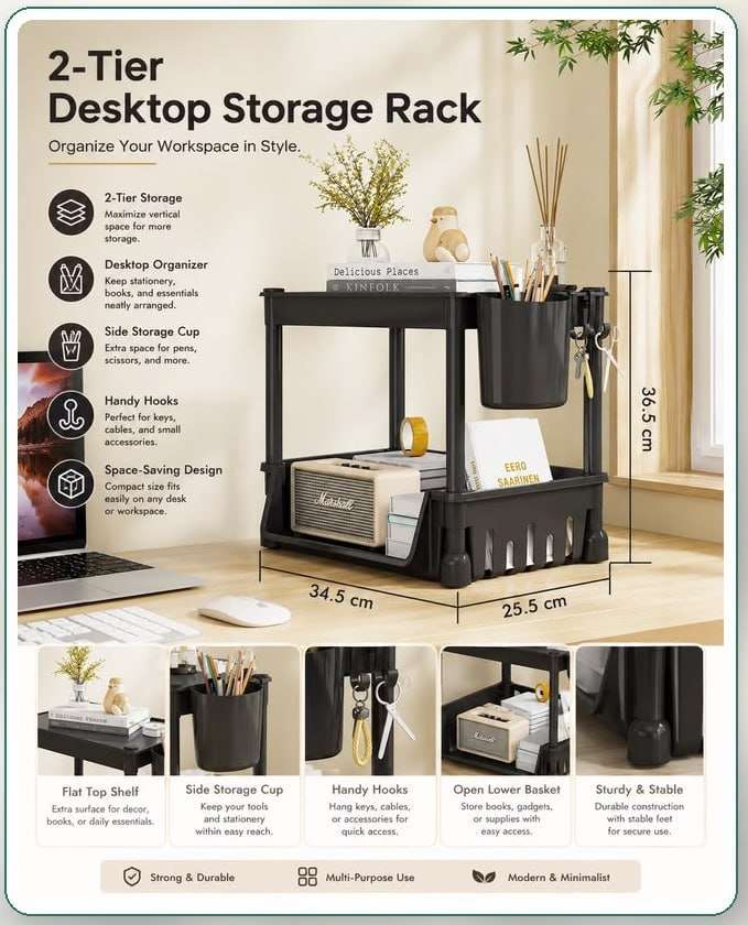 2 Tier desktop multifunctional storage rack