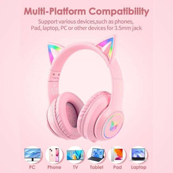 Onikuma B90 RGB Cat Ear Bluetooth 5.0 Wireless Gaming Headset