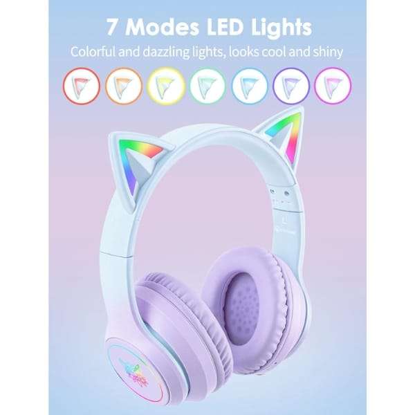 Onikuma B90 RGB Cat Ear Bluetooth 5.0 Wireless Gaming Headset  Purple