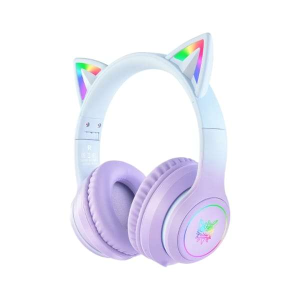 Onikuma B90 RGB Cat Ear Bluetooth 5.0 Wireless Gaming Headset  Purple
