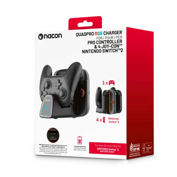 Nacon QuadPro RGB Charging Dock For Switch 2 Pro Controller + Joy-Con + Console (NS2)