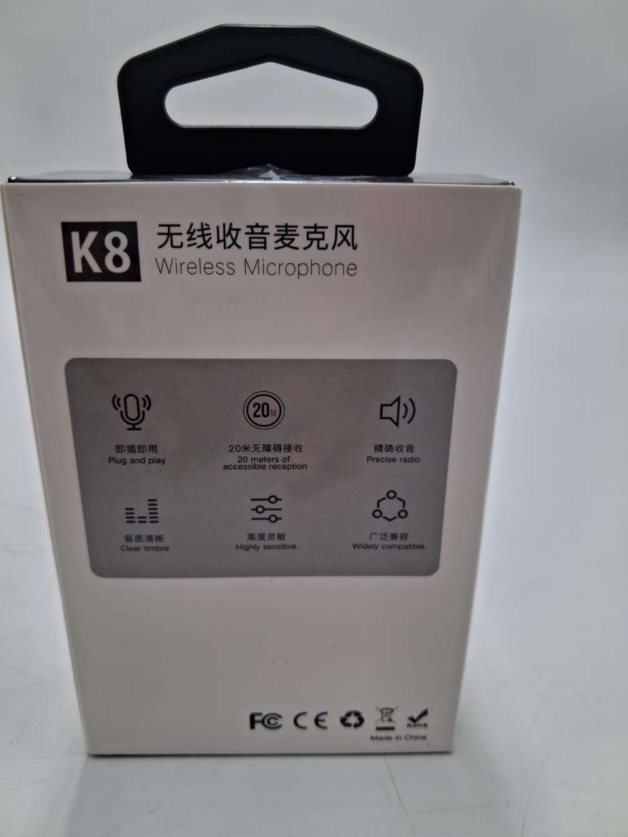  K8 Wireless Microphone  Clip-On Lavalier Mic for iPhone/Android | Plug & Play 