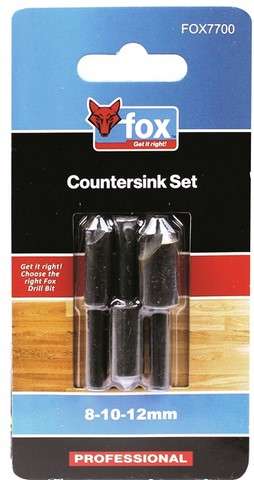 FOX CONTERSINK SET 8 10 12.0MM 3 PIECE
