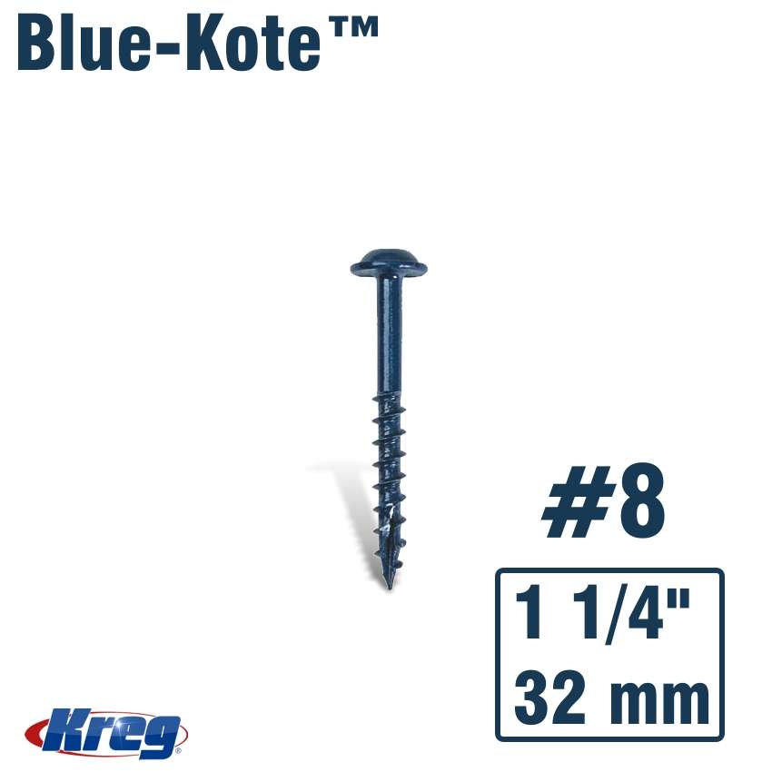 KREG BLUE-KOTE WR POCKET SCREWS 1 1/4'#8 COARSE WASHER HEAD 100CT