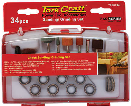 TORK CRAFT SANDING & GRINDING SET 34 PCE MINI