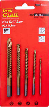 TORK CRAFT DRILL SAW SET HSS TIN.COATED 3-4-5-6-8