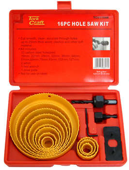 TORK CRAFT HOLE SAW SET CARBON STEEL 16PCE 19 - 127mm