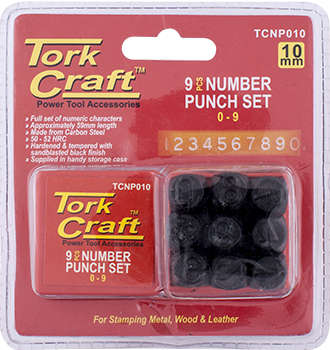 TORK CRAFT NUMBER PUNCH SET 10MM (0-9MM) BLACK FINISH