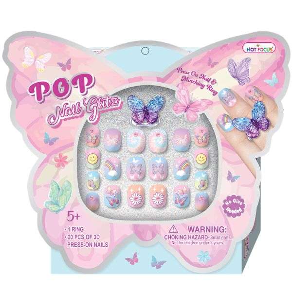 Hot Focus Pop Press On Nails Glitz Butterfly Elegance