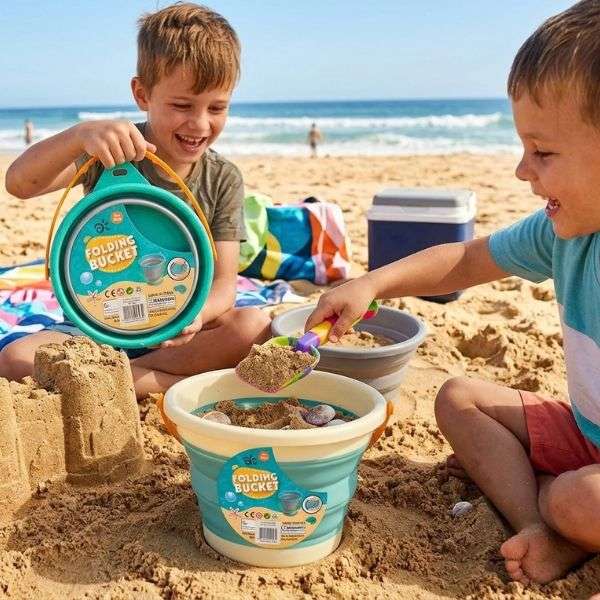Collapsible Beach Bucket 16PC 2 Assorted