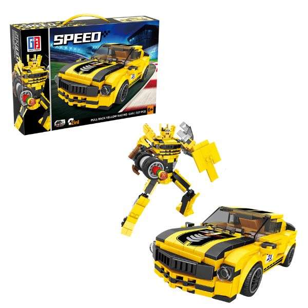 Speed Racing Car Building Blocks Yellow 337 Pcs 2-in-1