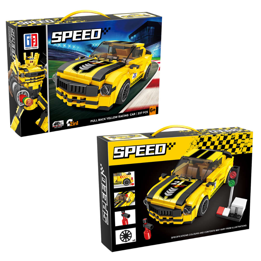 Speed Racing Car Building Blocks Yellow 337 Pcs 2-in-1
