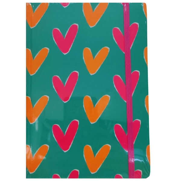 Notebook A5 Neon Hearts - Colorful Journal with Elastic Closure