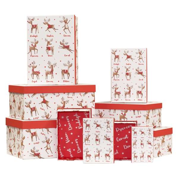 10 Nested Christmas Gift Boxes Team Santa