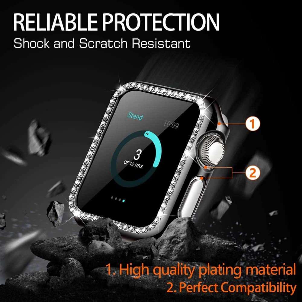 Killer Deals 44mm Apple Watch Rhinestone PC Shiny Protective Frame - Silver
