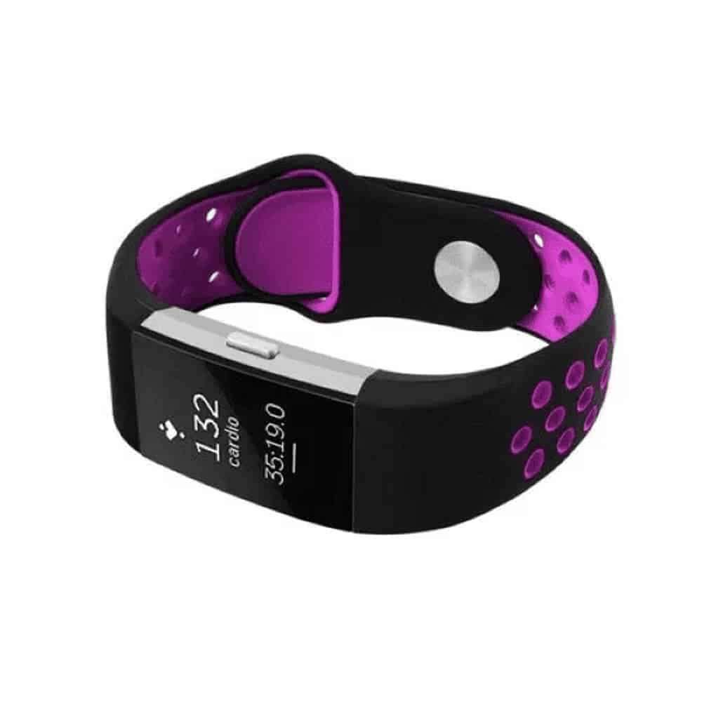 Silicone Strap for Fitbit Charge 2- Black & Pink- M/L