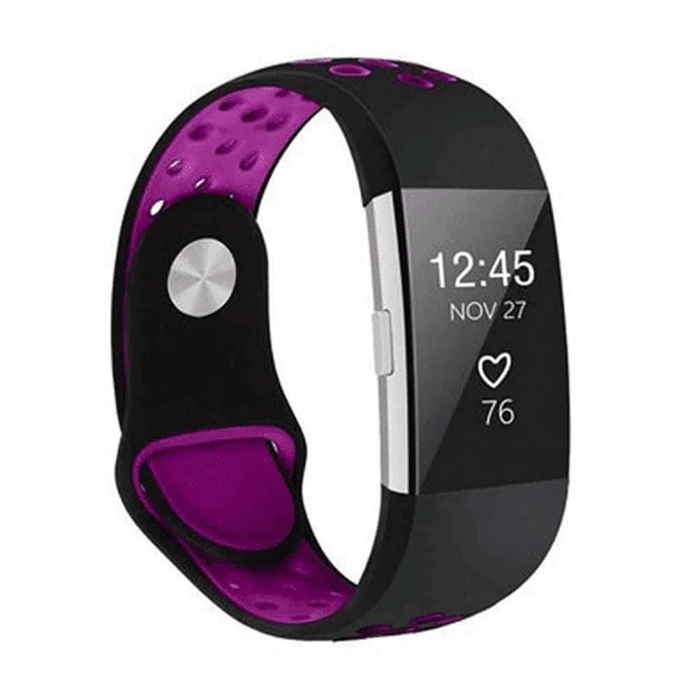 Silicone Strap for Fitbit Charge 2- Black & Pink- M/L