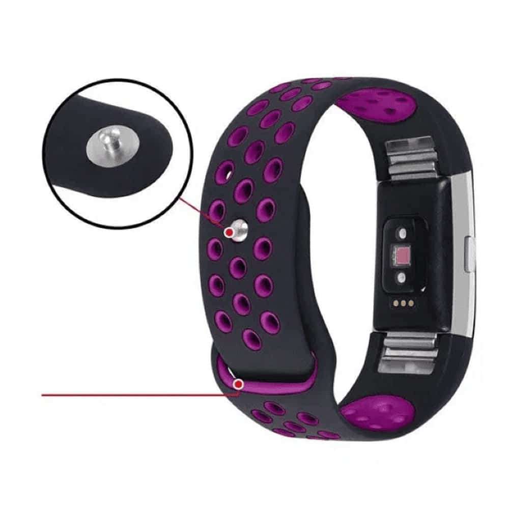 Silicone Strap for Fitbit Charge 2- Black & Pink- M/L