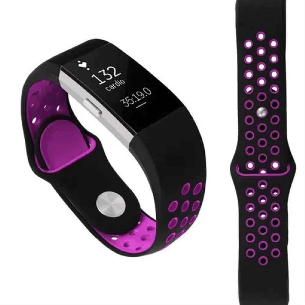 Silicone Strap for Fitbit Charge 2- Black & Pink- M/L
