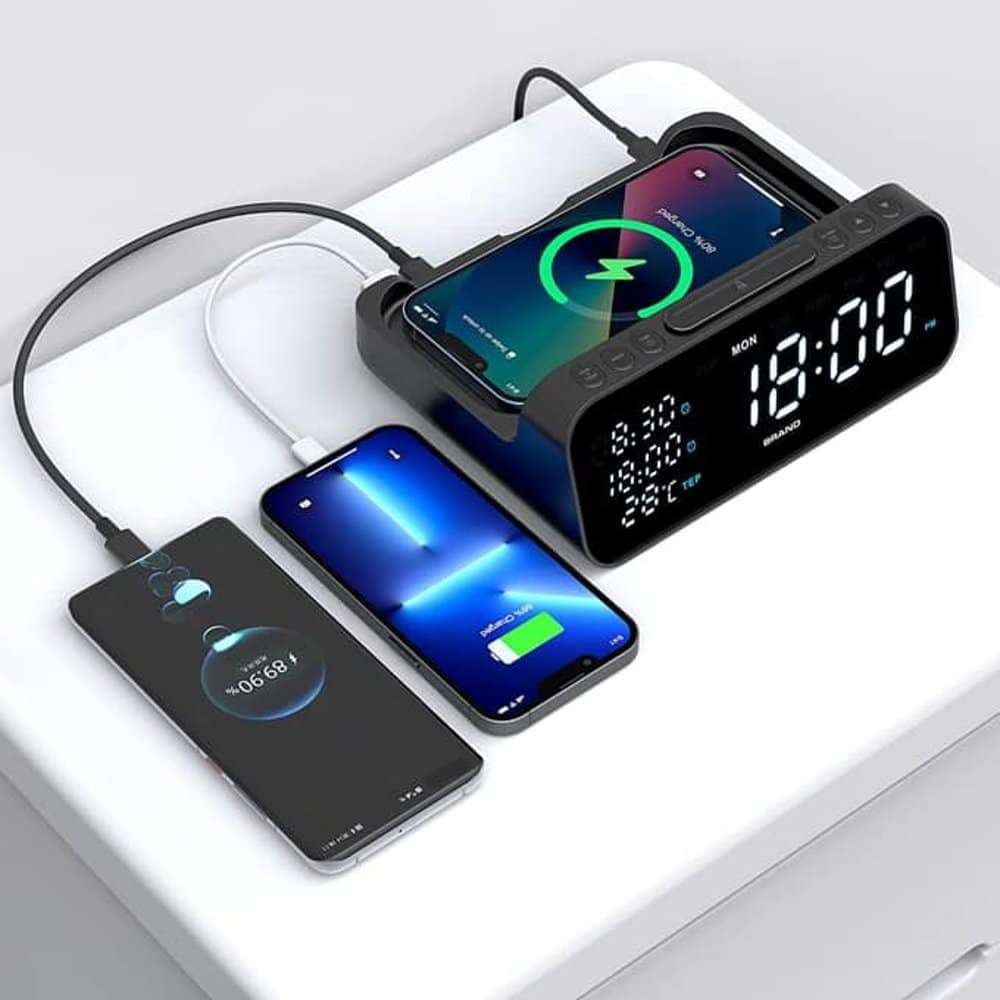Wireless Charging Alarm Clock Stand for iPhone Samsung Huawei