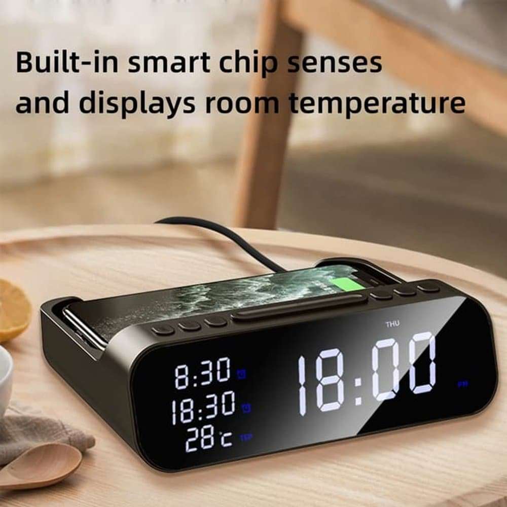 Wireless Charging Alarm Clock Stand for iPhone Samsung Huawei