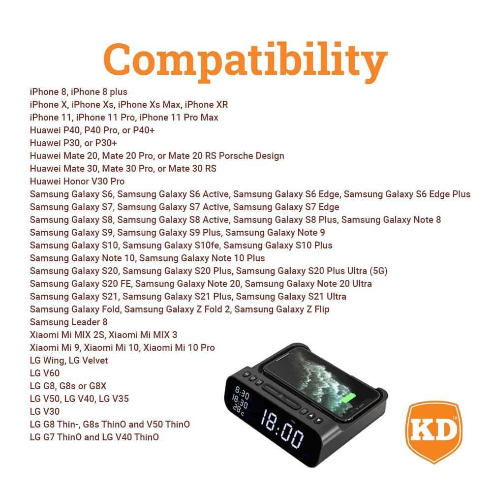 Wireless Charging Alarm Clock Stand for iPhone Samsung Huawei