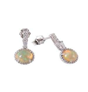 9KT White 1.38ct Round Opal and Diamond Earrings