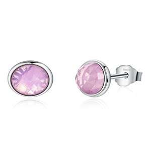 Silver October Pink Cubic Birthstone Studs