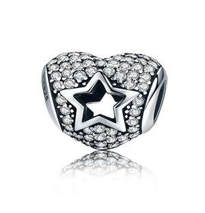 Silver 925 Heart Cubic Pave with Cut Out Star