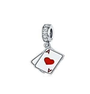 Silver Red And Black Playing Cards Charm
