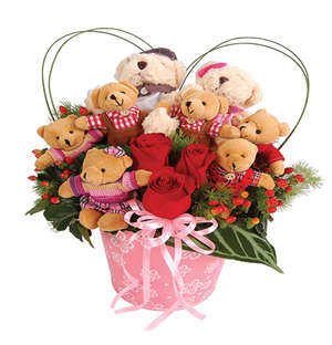 Teddy Bear and Roses Bouquet