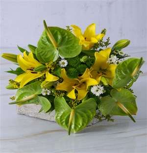 Glowing Green And Yellow Lily Bouquet