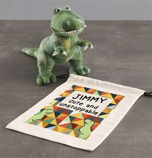 Personalised Dinosaur Teddy With Drawstring Bag