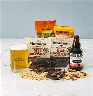 Life is Brewtiful Biltong Nuts and Beer Glass Gift