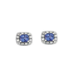 9KT Cushion Cut Tanzanite and Diamond Earrings