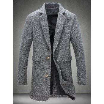 Lapel Collar Flap Pocket Tweed Heather Coat - Large