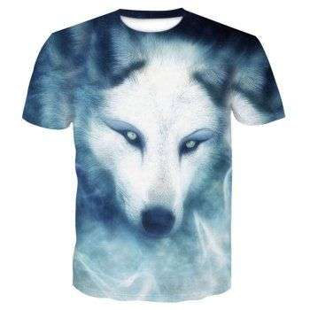 Men s 3D Summer Short Sleeve Digital Print White Eye Wolf T Shirt - XLarge
