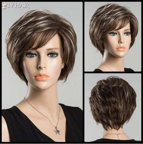 Short Bouncy Inclined Bang Straight Siv Human Hair Wig