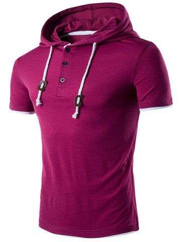 Draw String Buttons Hooded T Shirt