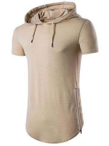 Hooded Side Zip Up Hem T Shirt