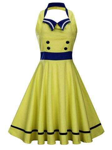 Sleeveless Backless Sailor Collar Pin Up Dress