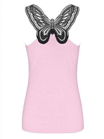 Lace Trim Butterfly Pattern Tank Top