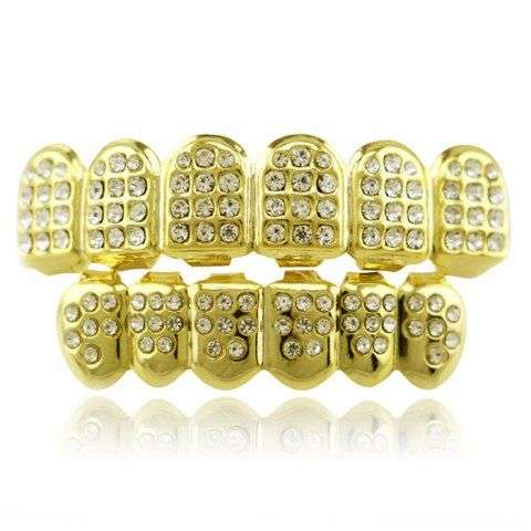 Hip Hop Rhinestone Top Bottom Teeth Grillz Set